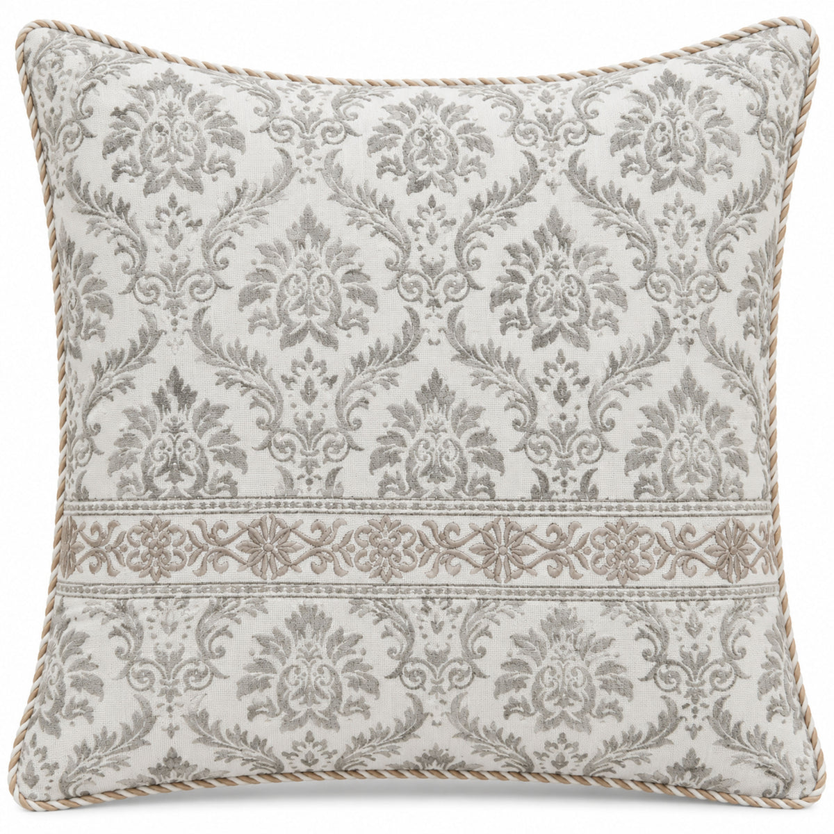 Soft Stone Damask Band Decorative Pillow Cover – 18" x 18"
