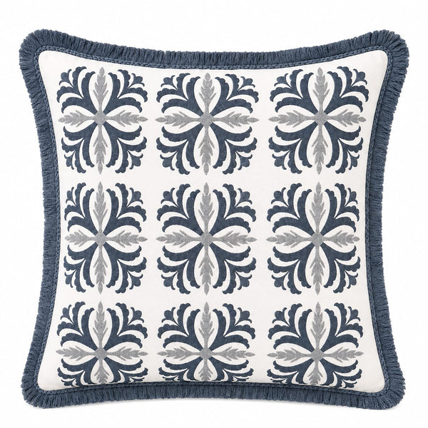 Navy Floral Geometric Petal Block Decorative Pillow Cover 18" x 18"