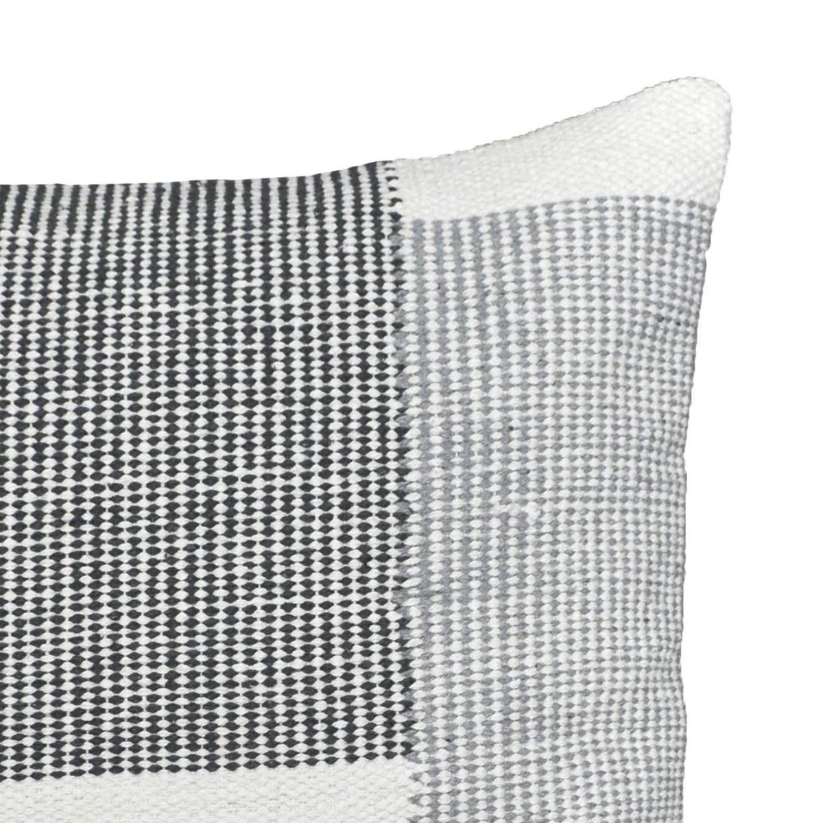 Monochrome Harmony Geometric Woven 18" x 18" Decorative Pillow Cover, Black Grey & Ivory Textured Patchwork Accent Cushion Cover
