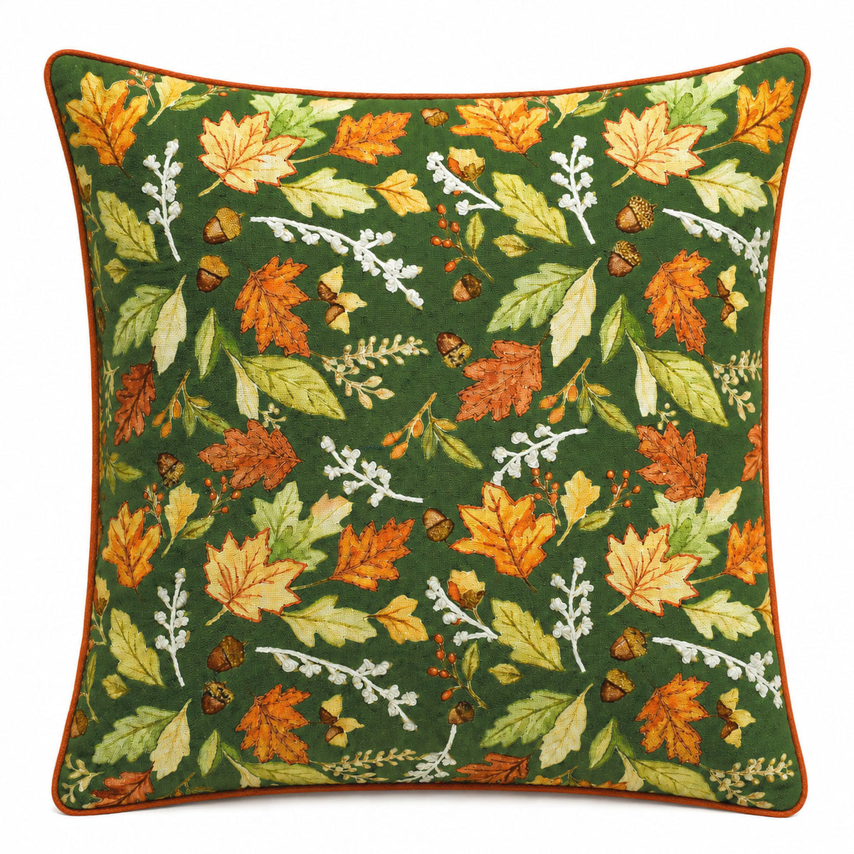 Autumn Woodland Leaves 18" x 18" Decorative Pillow Cover – Green Botanical Fall Accent Cushion Cover