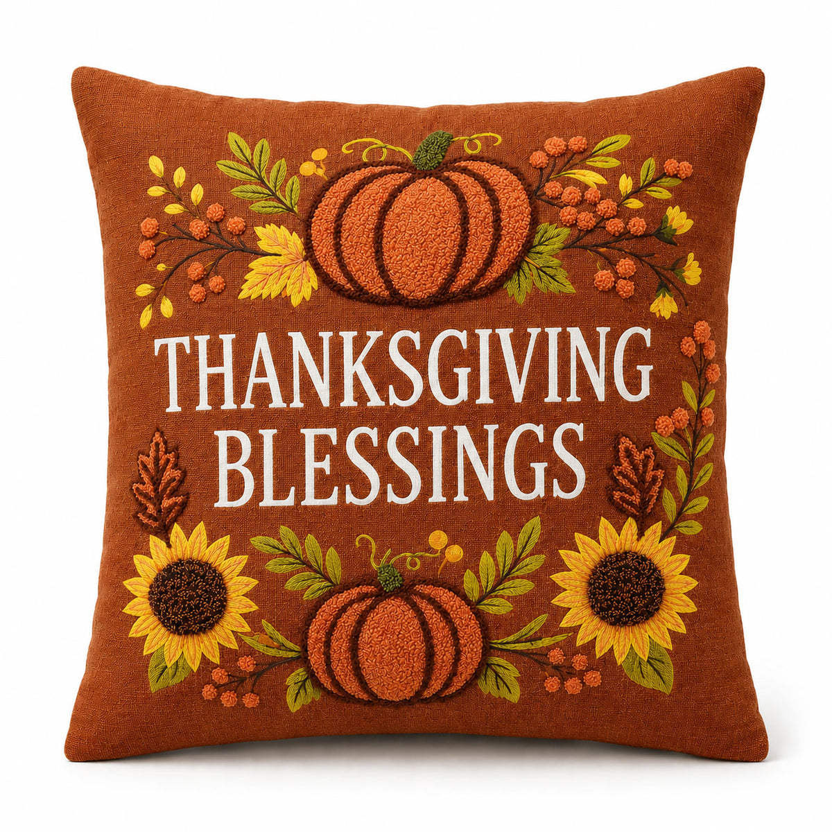 Thanksgiving Printed and Embroidered Cushion Cover 18" x 18"