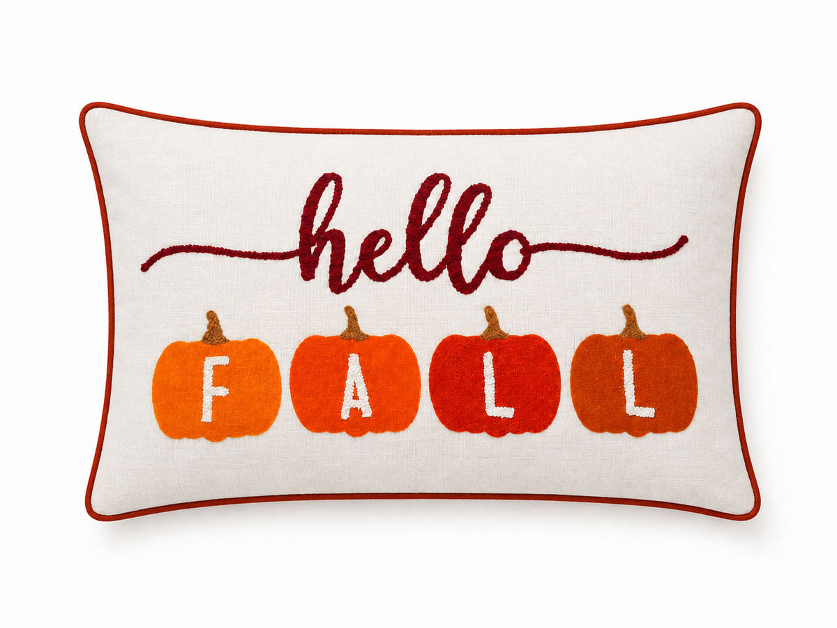 Hello Fall Printed and Embroidered Pillow Cover – 14" x 20"