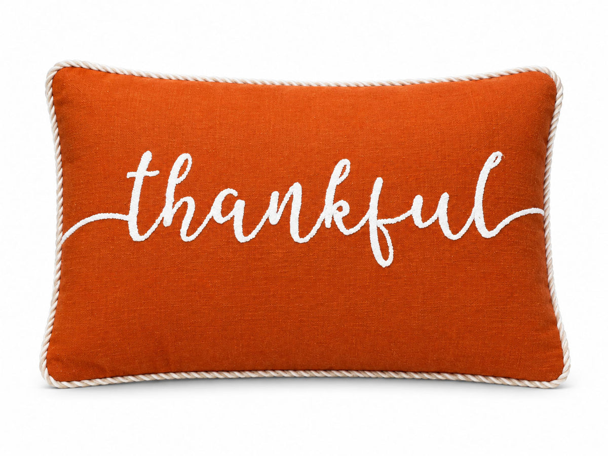 Thankful Embroidered Cushion Cover 14" x 20"