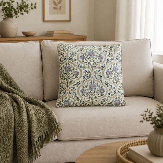 Floral Botanical Trellis Pattern Decorative Pillow Cover 18" x 18"