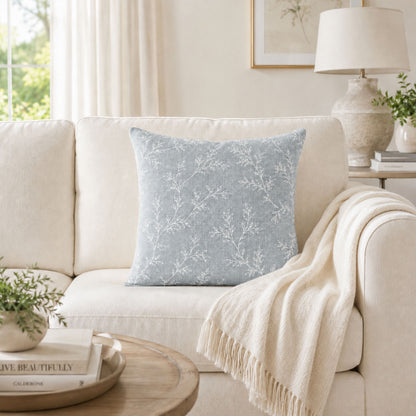 Sage Blue Botanical Decorative Pillow Cover – 18" x 18"
