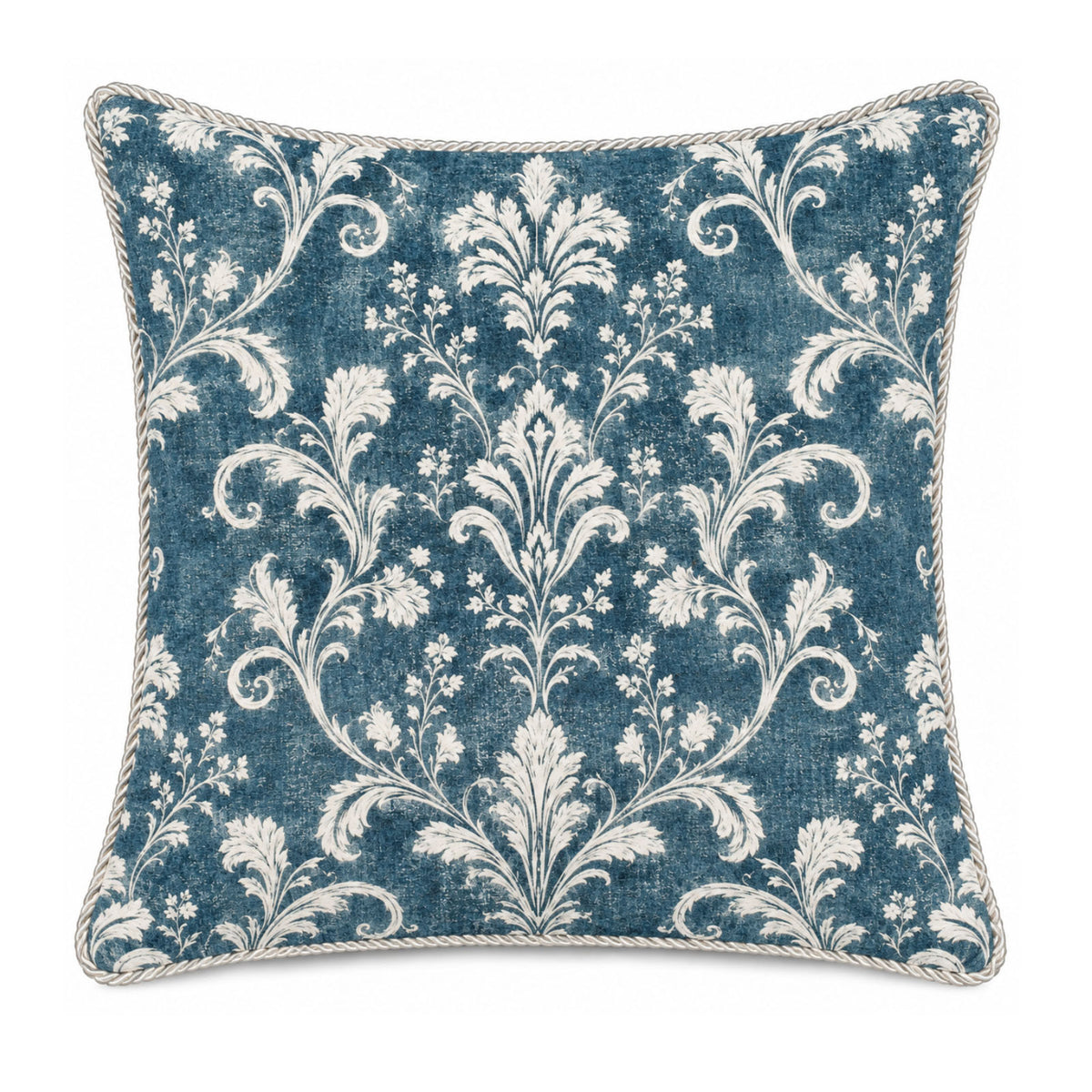 Deep Teal Damask Floral Decorative Pillow Cover – 18" x 18"