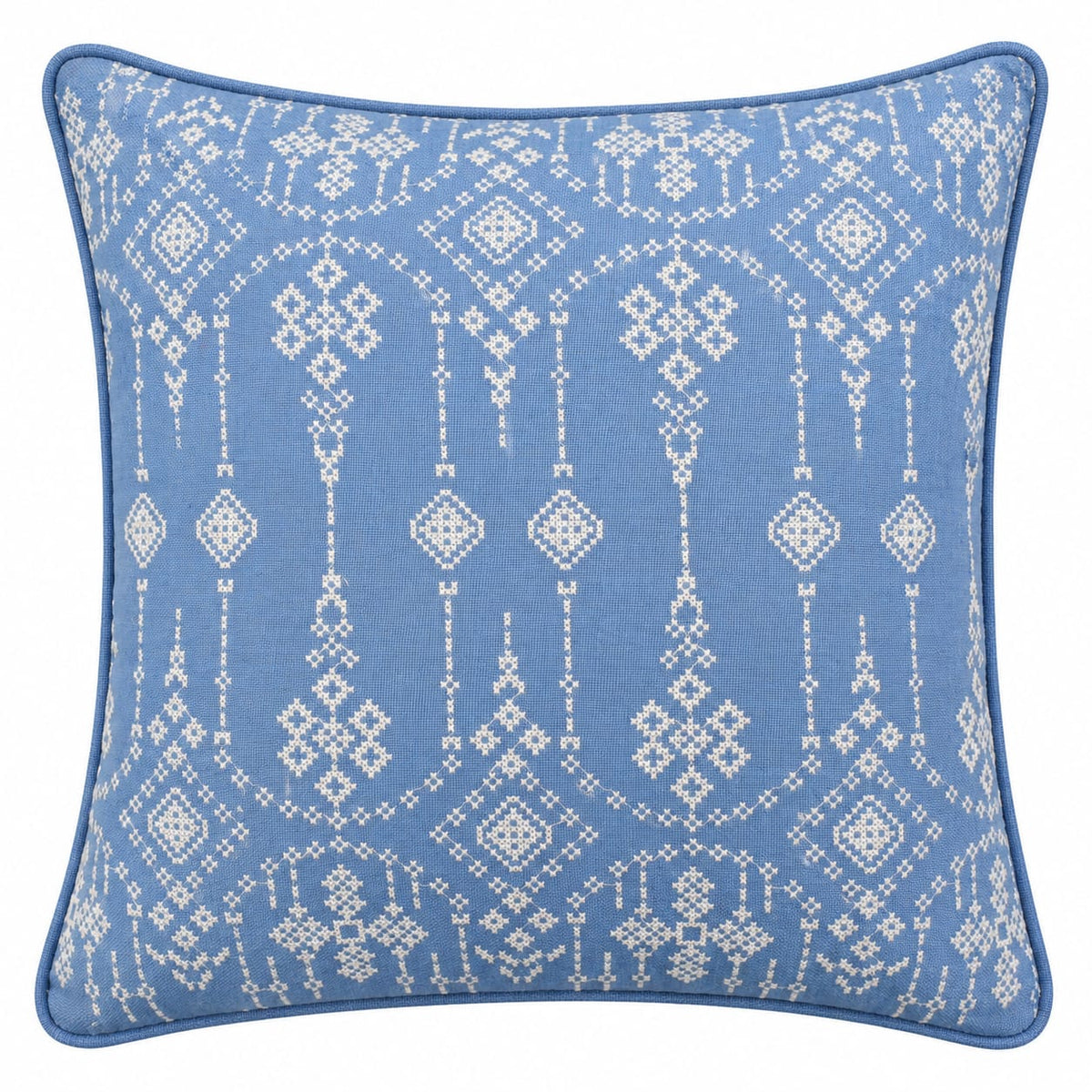 Blue and Ivory Geometric Decorative Pillow Cover – 18" x 18"