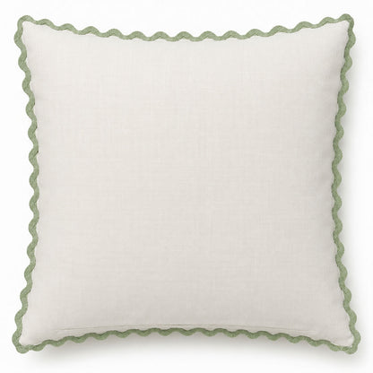 Blue Garden Bloom Decorative Pillow Cover – 18" x 18" Floral Cushion Cover with Green Scalloped Edge