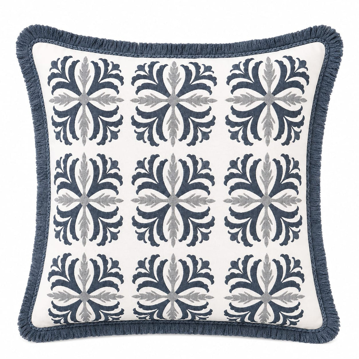 Navy Floral Geometric Petal Block Decorative Pillow Cover 18" x 18"