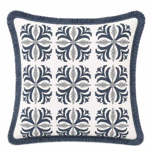Navy Floral Geometric Petal Block Decorative Pillow Cover 18" x 18"