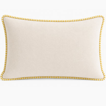 Sunny Meadow Floral 14" x 20" Decorative Pillow Cover – Yellow Embroidered Flower Accent Cushion Cover with Striped Border