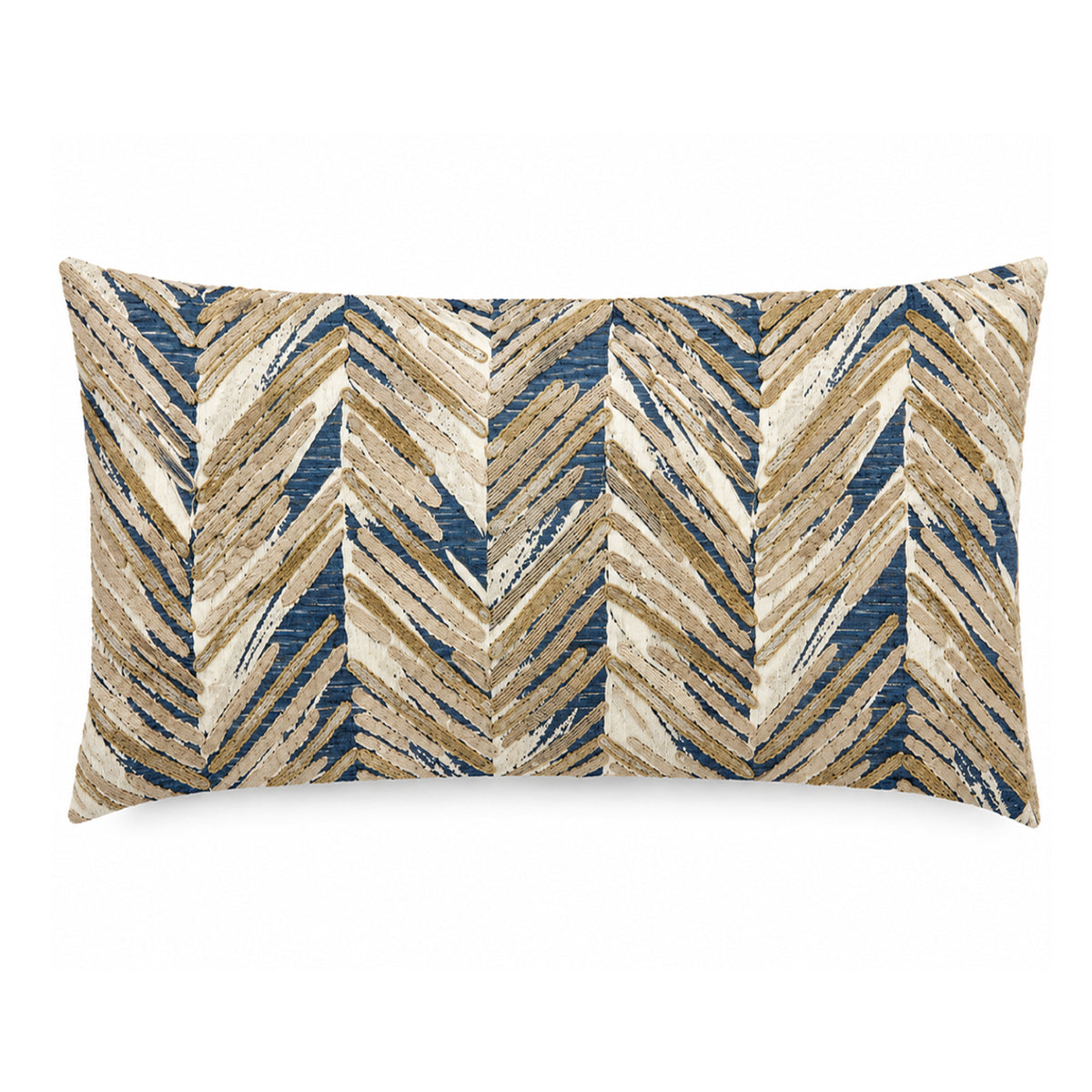 Coastal Chevron 14" x 20" Decorative Pillow Cover – Blue and Beige Textured Geometric Accent Cushion Cover