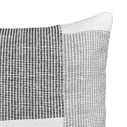 Monochrome Harmony Geometric Woven 18" x 18" Decorative Pillow Cover, Black Grey & Ivory Textured Patchwork Accent Cushion Cover