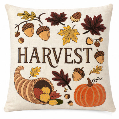 Harvest Autumn Printed and Embroidered Pillow Cover 18"x18"