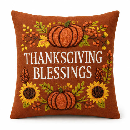Thanksgiving Printed and Embroidered Cushion Cover 18" x 18"