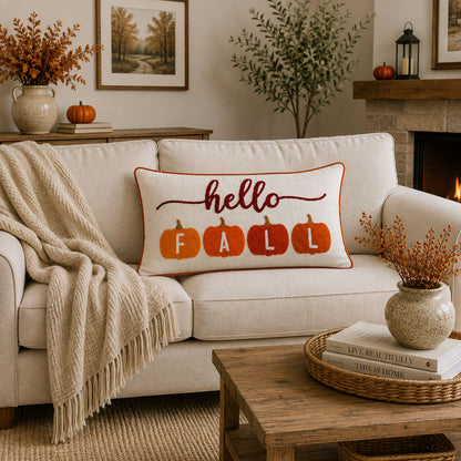 Hello Fall Printed and Embroidered Pillow Cover – 14" x 20"
