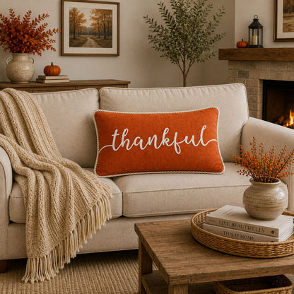 Thankful Embroidered Cushion Cover 14" x 20"