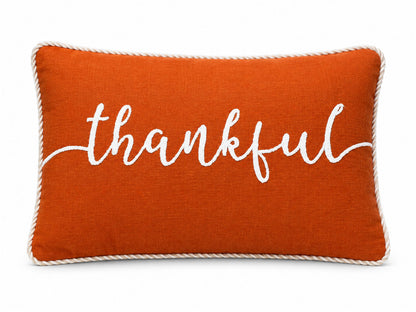 Thankful Embroidered Cushion Cover 14" x 20"